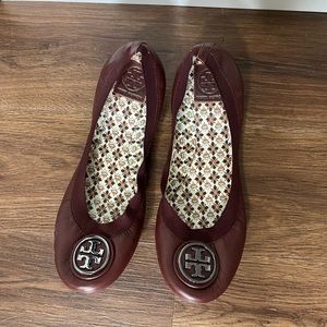 Tory Burch burgundy ballet flats size 10